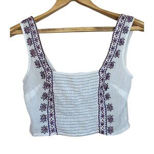 Band of Gypsies White Embroidered Boho Smocked Crop Top Size Small